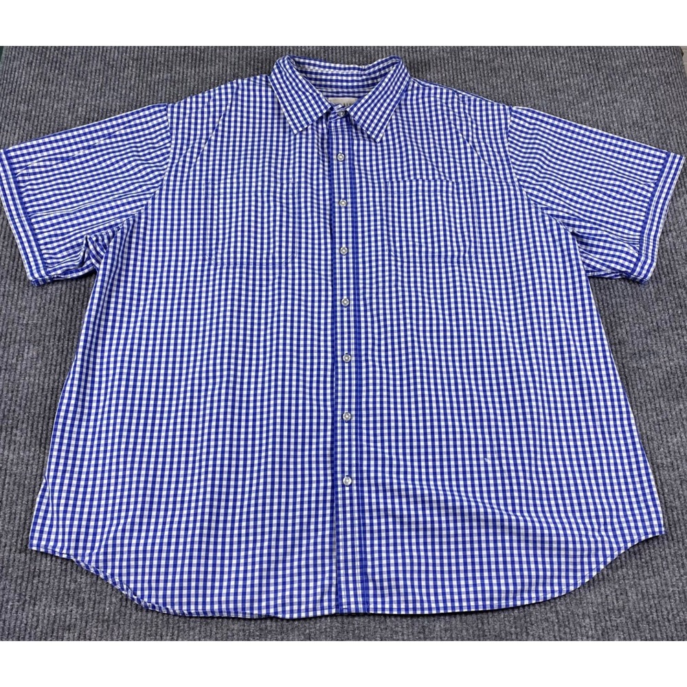 True Nation Button Up Shirt Mens 4XL Blue Gingham Plaid Short Sleeve Casual